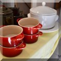 K04. Le Creuset small bakers with lids. 